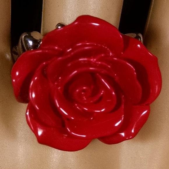 Antique Vintage Style Red Rose Flower Ring
